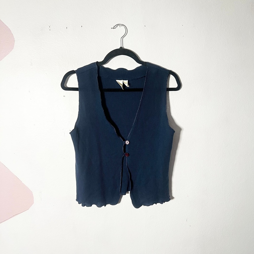Vintage Victoria's Secret Top XS Blue Waffle Knit Vest y2k 2000s